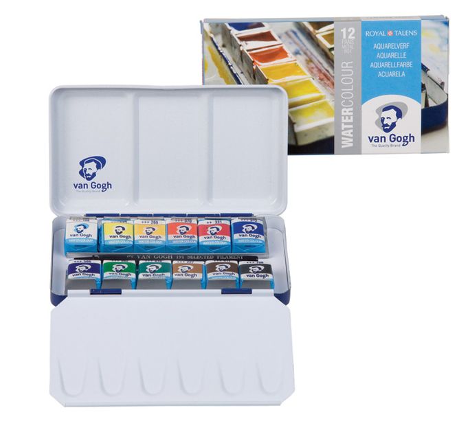 Hovedbilde Van Gogh Akvarell  Metallskrin Sett  12 half-pan og ...