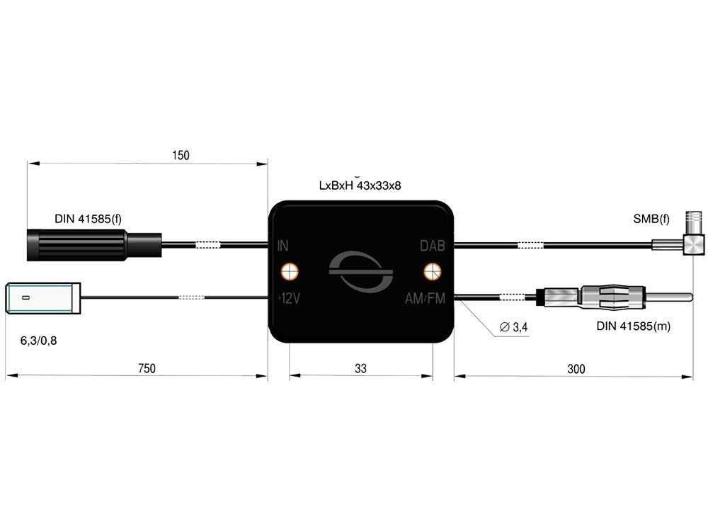ATTB FM/DAB splitter - SMB DIN (Han) -> DIN (Hun)