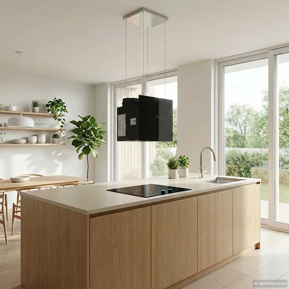 Fritthengende kjøkkenvifte LCD-herdet glass - 38 cm