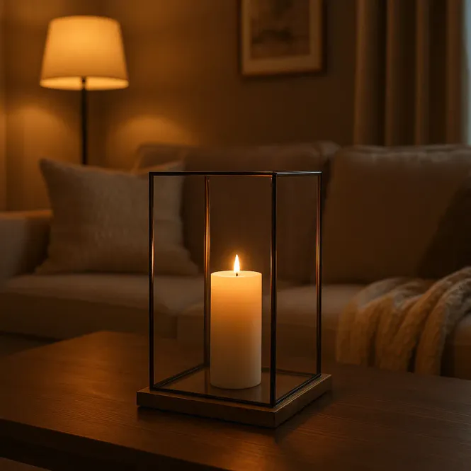 Hovedbilde Madame lykt i glass med mangotrefot - H:51 cm