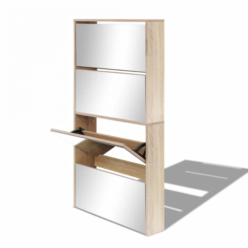 Skoskap 4 hyller speil eik 63x17x134 cm