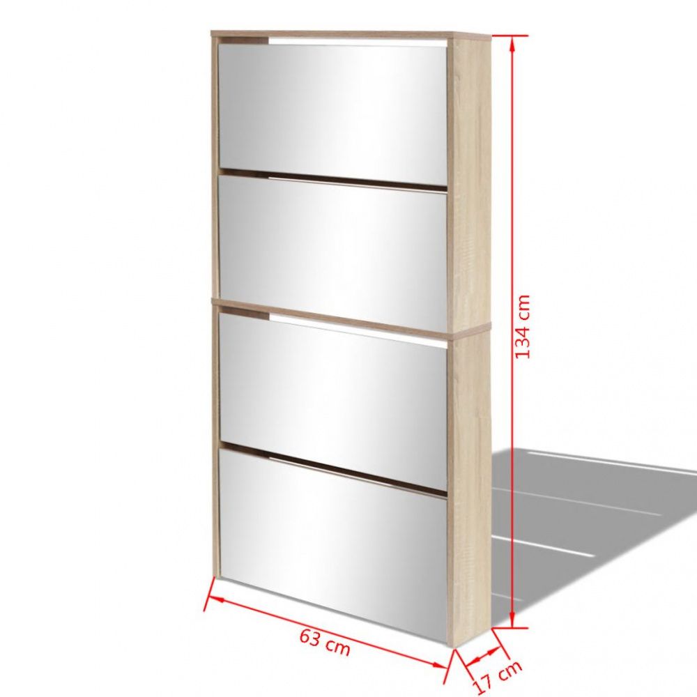 Skoskap 4 hyller speil eik 63x17x134 cm