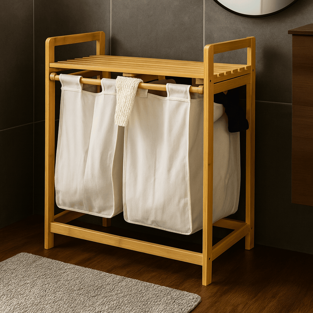 Bambus skittentøyskurv 64x33x73 cm med kurver