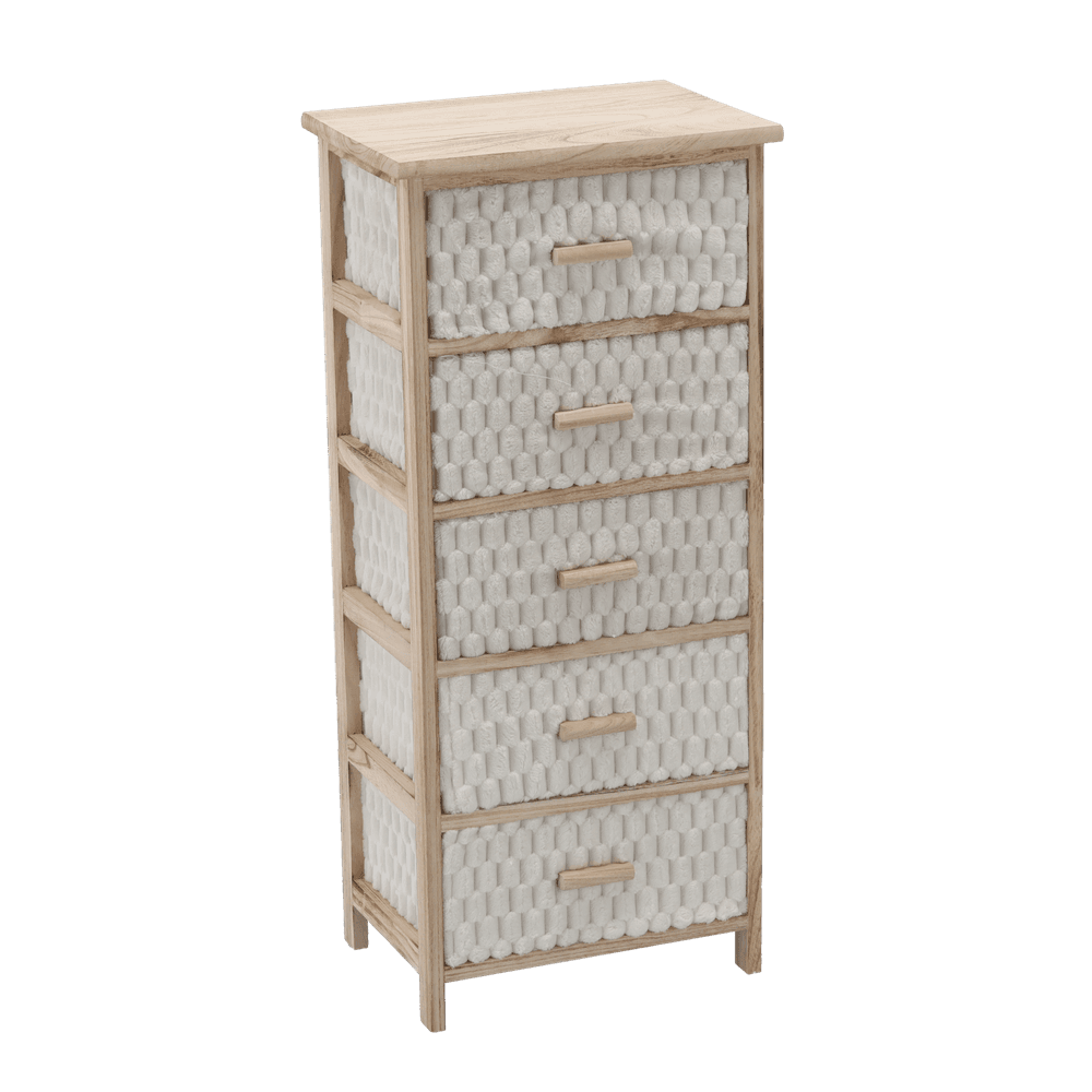 Kommode med 5 stoffskuffer - 40 x 29 x 90 cm