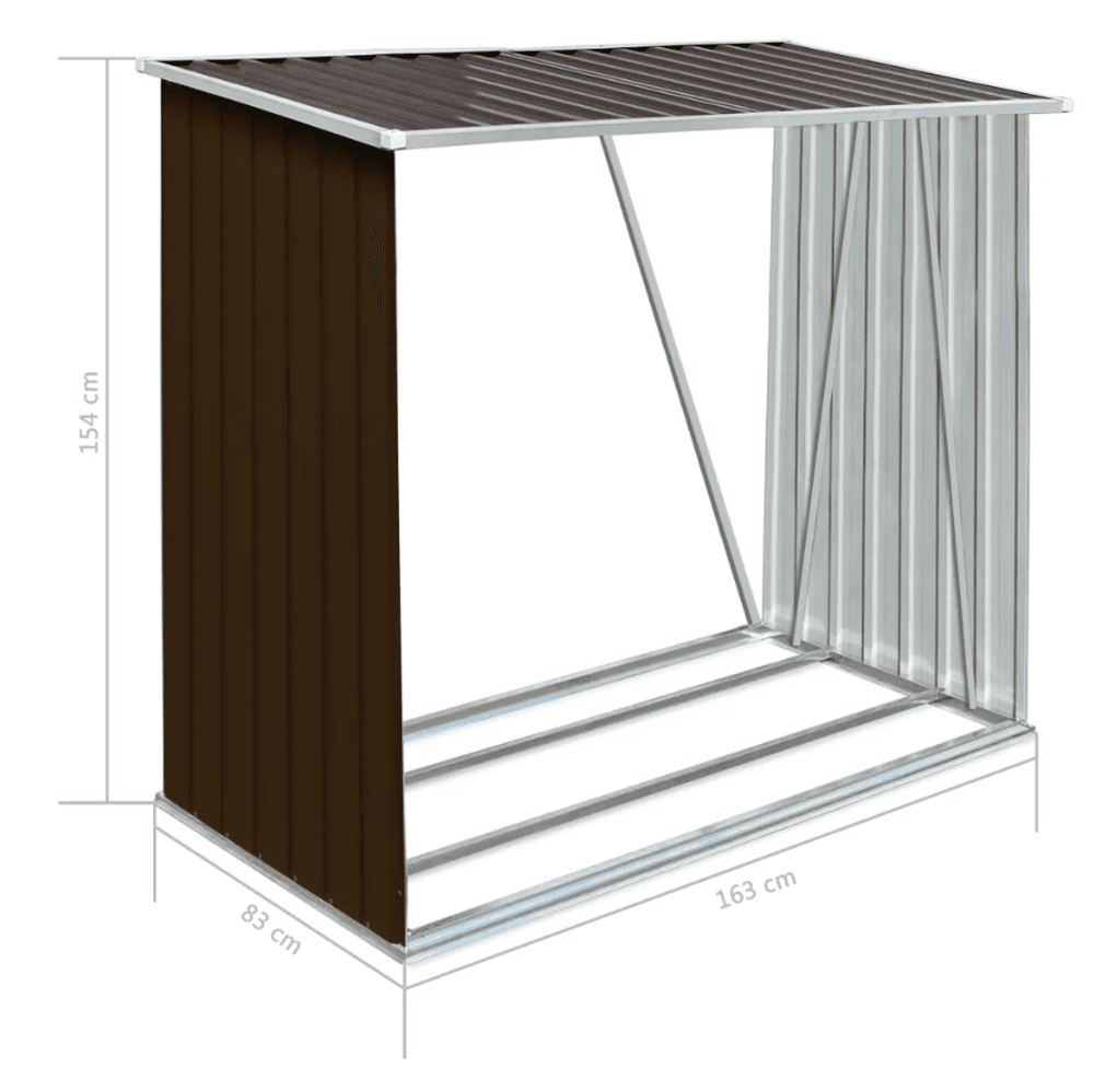 Vedskjul galvanisert stål 163x83x154 cm brun