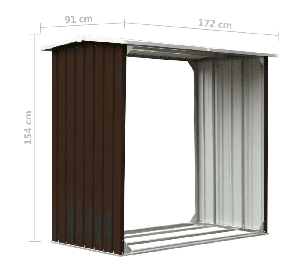Vedskjul galvanisert stål 172x91x154 cm brun