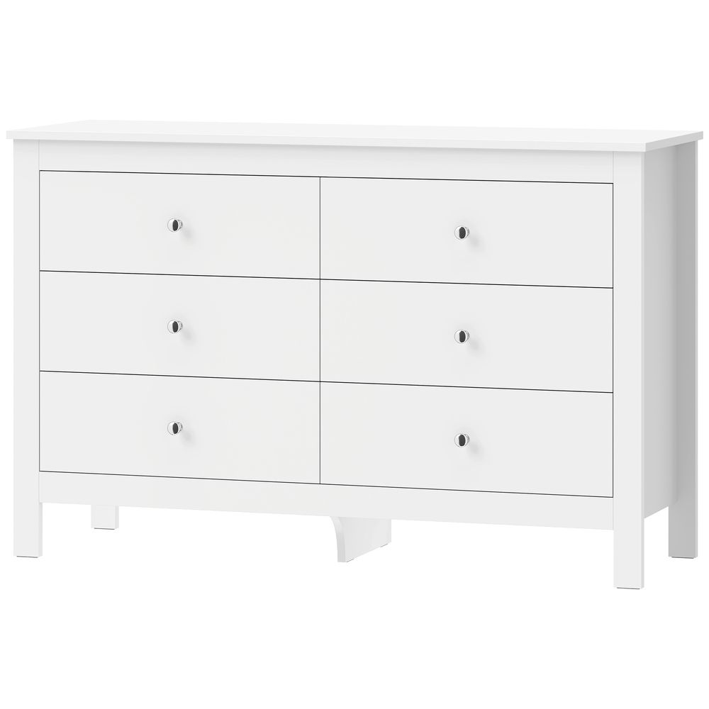 Hvit kommode med 6 skuffer - 118 cm