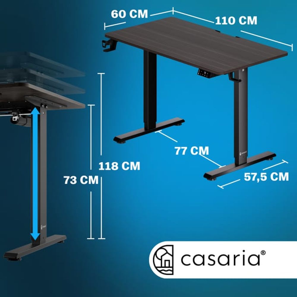 Elektrisk skrivebord 110x60x73-118cm - brun
