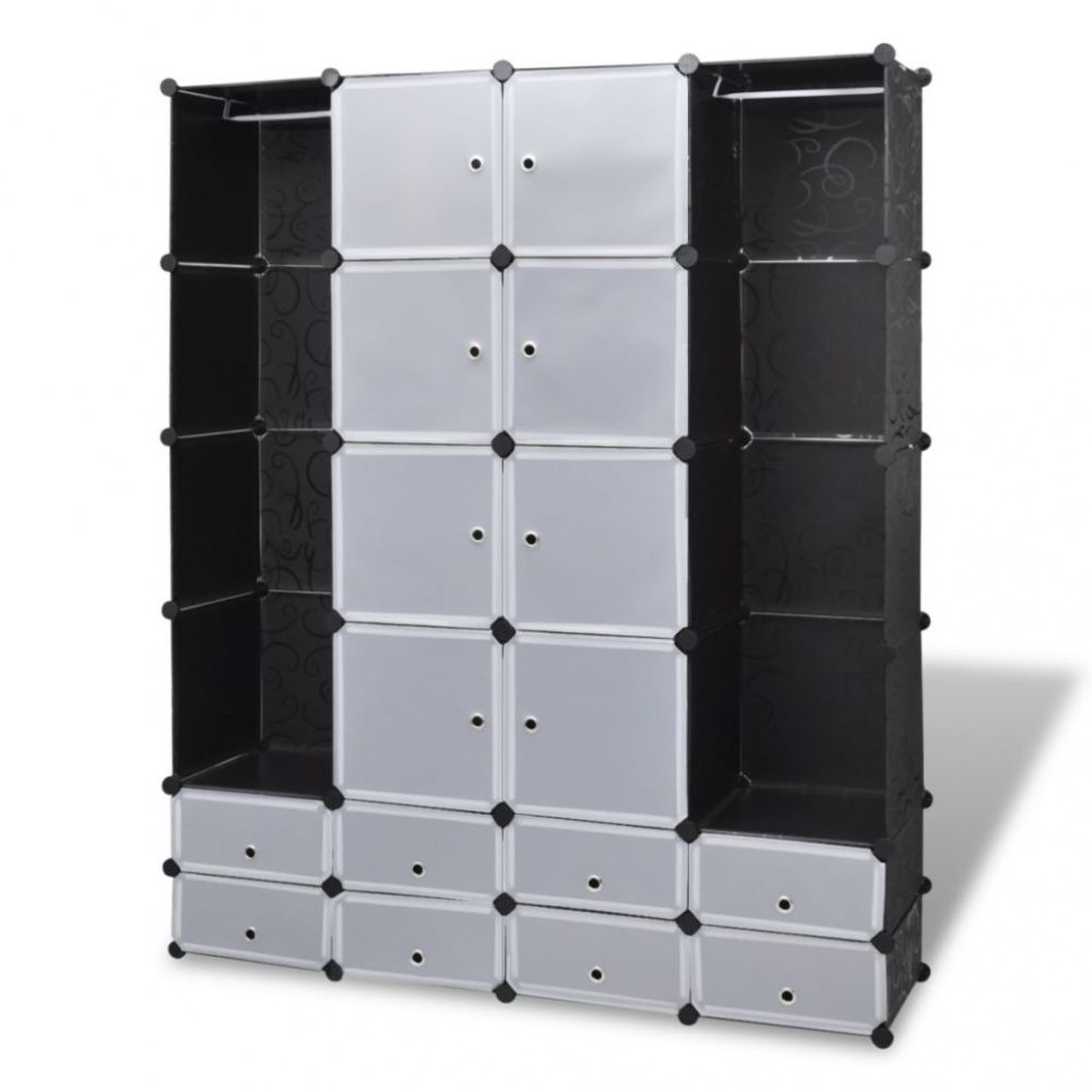 Modulært garderobeskap 37 x 146 x 18 - sort og hvit