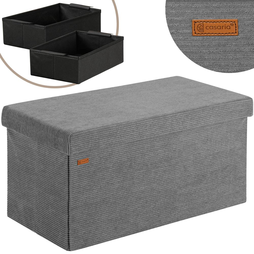 Sammenleggbar sittebenk i cord 76x38x38 cm - antrasitt