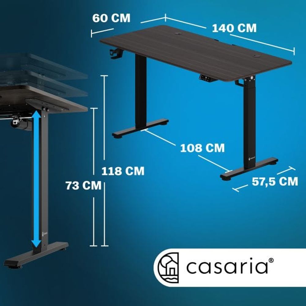 Elektrisk skrivebord 140x60x73-118cm - brun