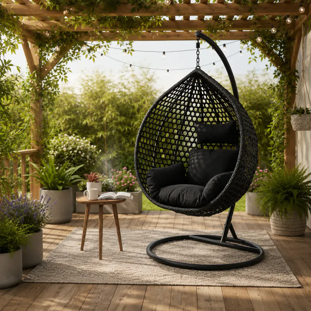 Boho hengestol i flettverk - sort