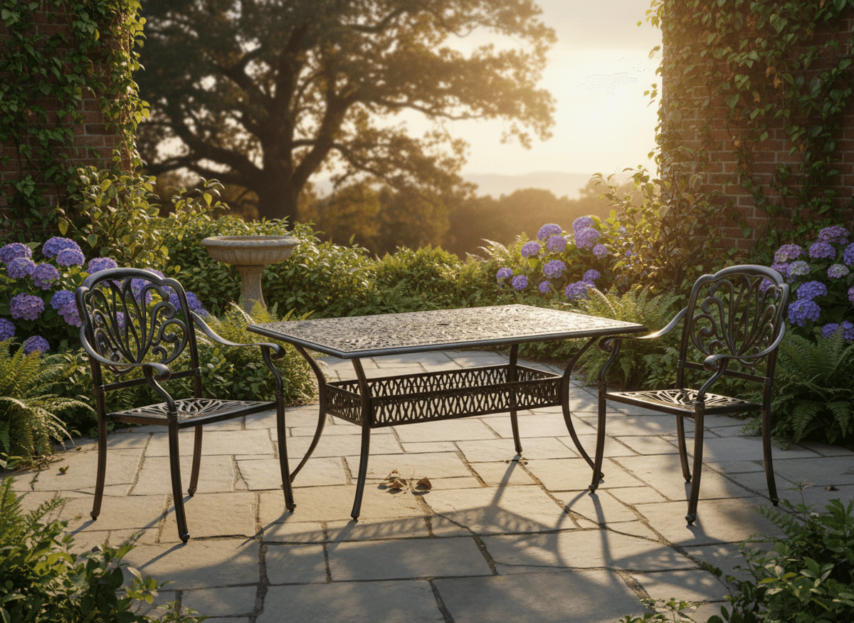 Hagemøbelsett HASTINGS - bord + 6 stoler i antikk bronse