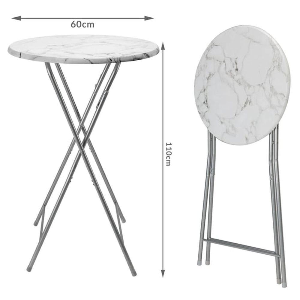 Barbord hvit marmorlook Ø60cm sammenleggbart