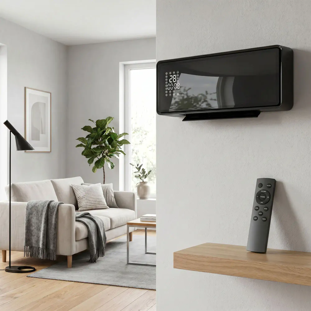 Veggmontert keramisk vifteovn - 2000 W, hvit eller svart