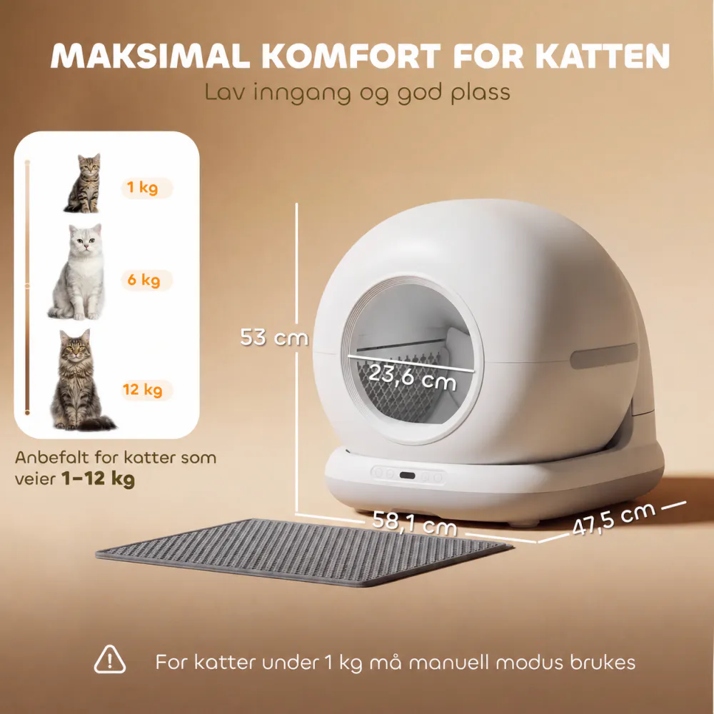 Selvrensende kattedo 72 L med kamera og appstyring