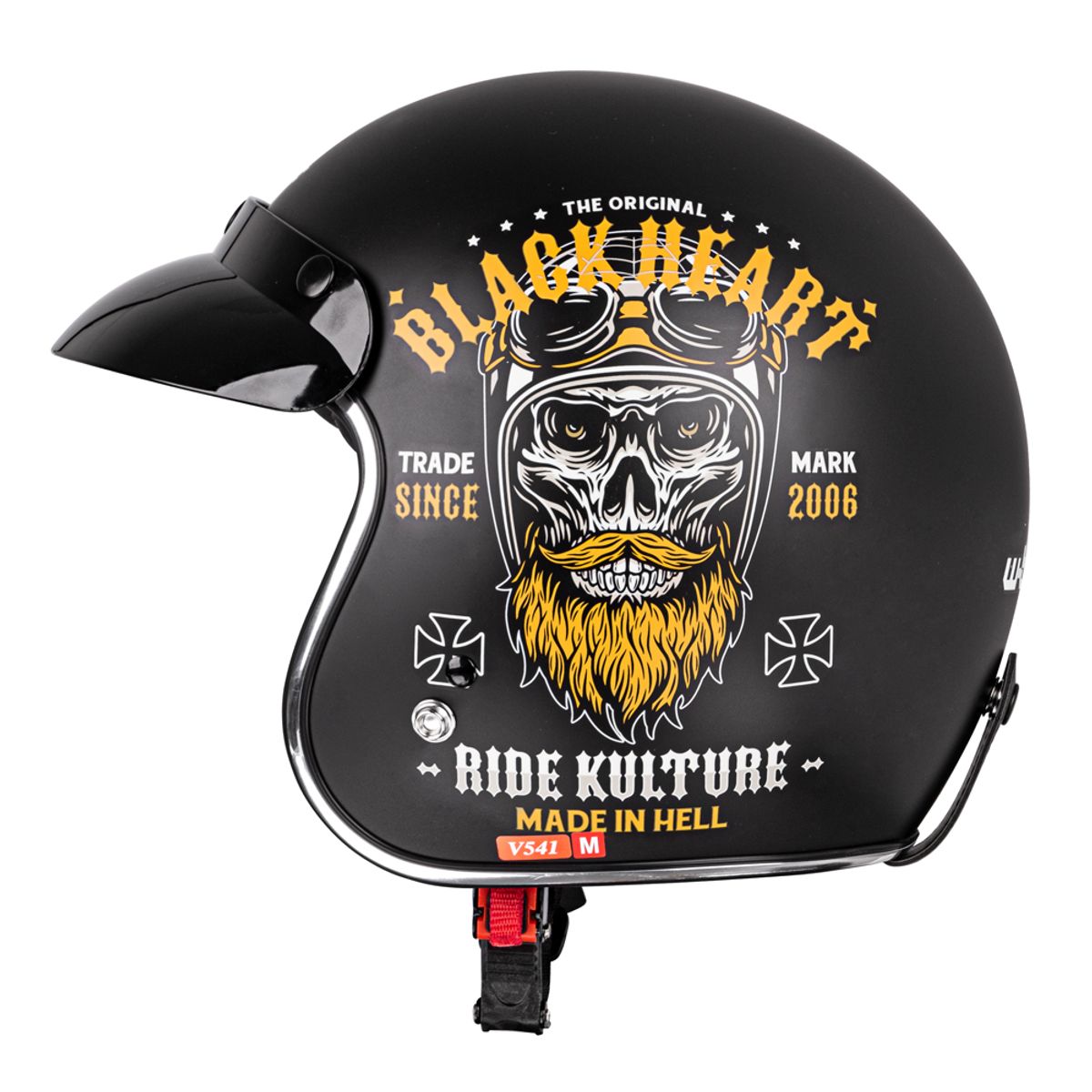 MC hjelm W-TEC Kustom Black Heart - Ride Culture, matt sort