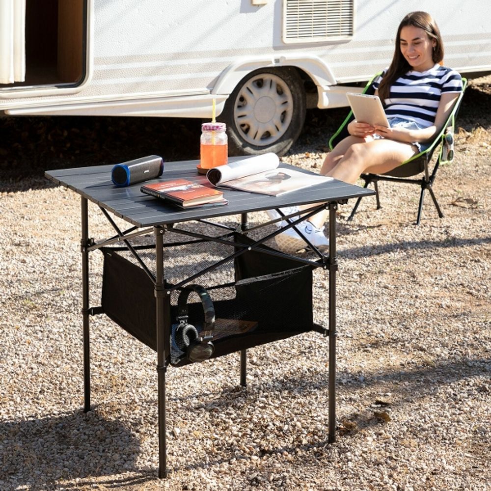 Campingbord sammenleggbart med kurv