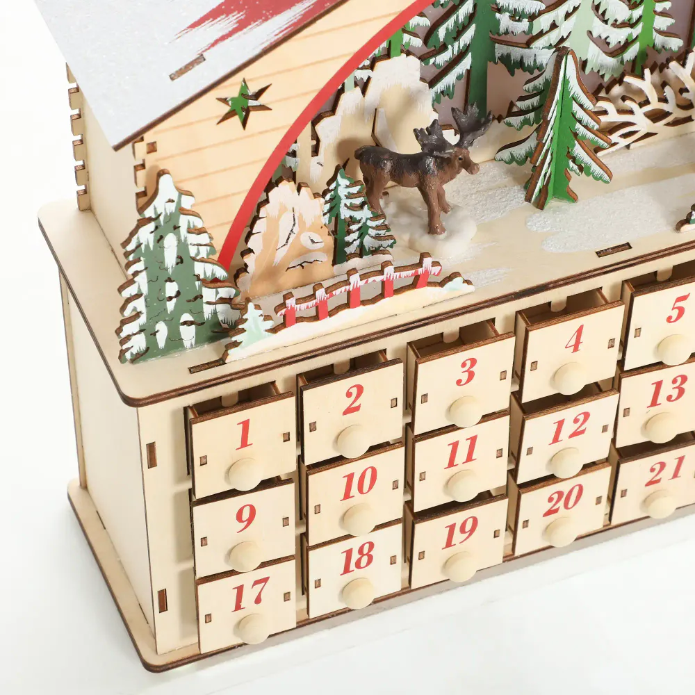 Adventskalender i tre med LED-lys