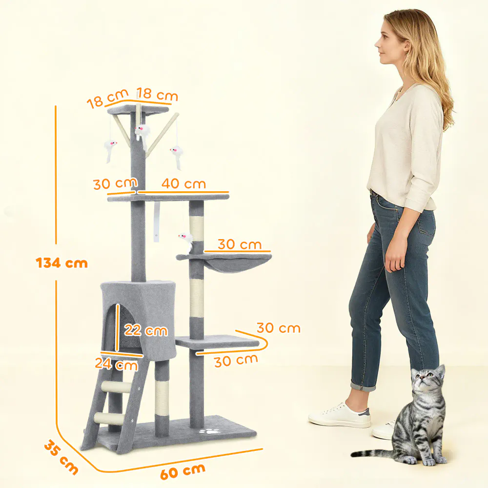 Klorestativ med kattehule 134 cm – beige eller grå