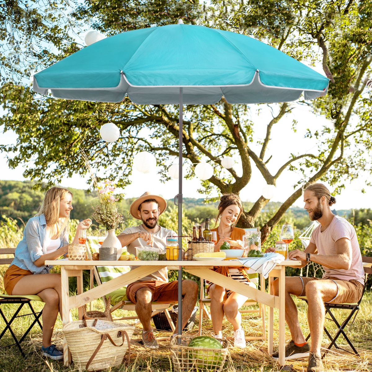 Strandparasoll KYPROS 180cm med vippefunksjon - turkis