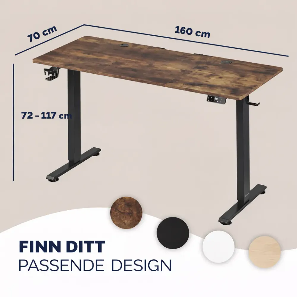 Elektrisk hev- og senk skrivebord 160×75 cm - fargevalg