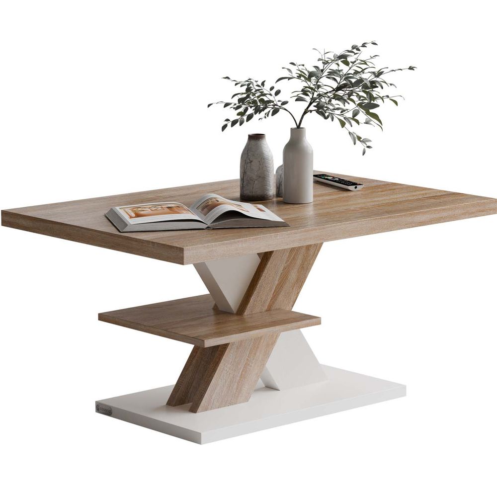 Sofabord 90 x 60 x 45 cm hvit/eik – CASARIA Detroit