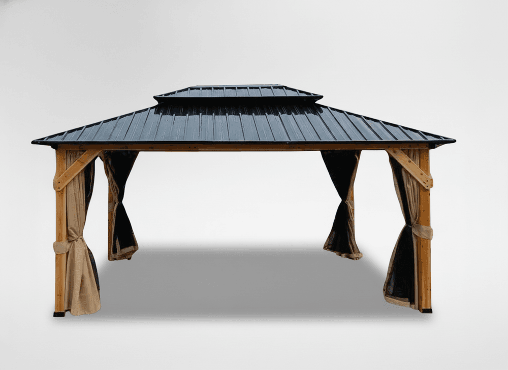 Hagepaviljong i tre og ståltak - 300x365x278,3 cm