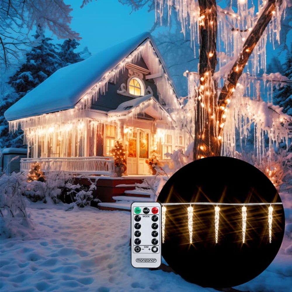 Istappformet LED-lyslenke med fjernkontroll - 13 meter