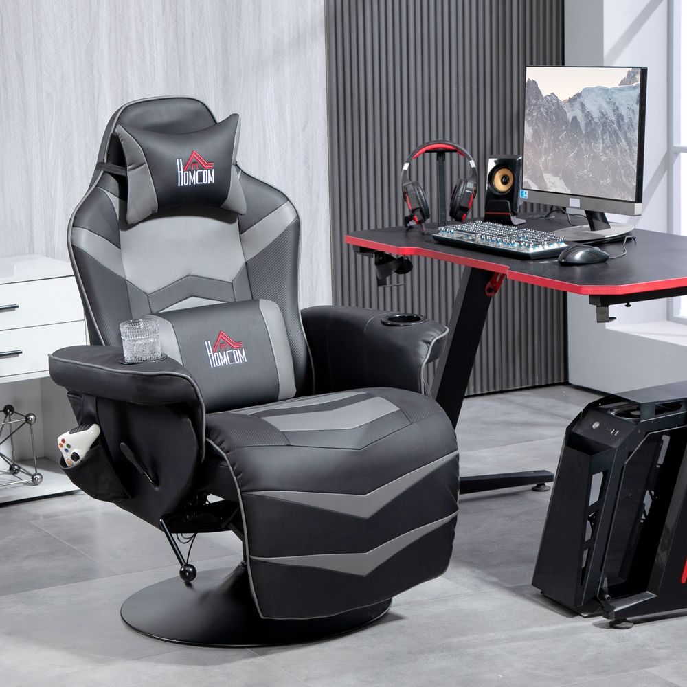 Gamingstol med massasjefunksjon, justerbar rygg og fotstøtte, opptil 120 kg, stålramme og kunstskinn 