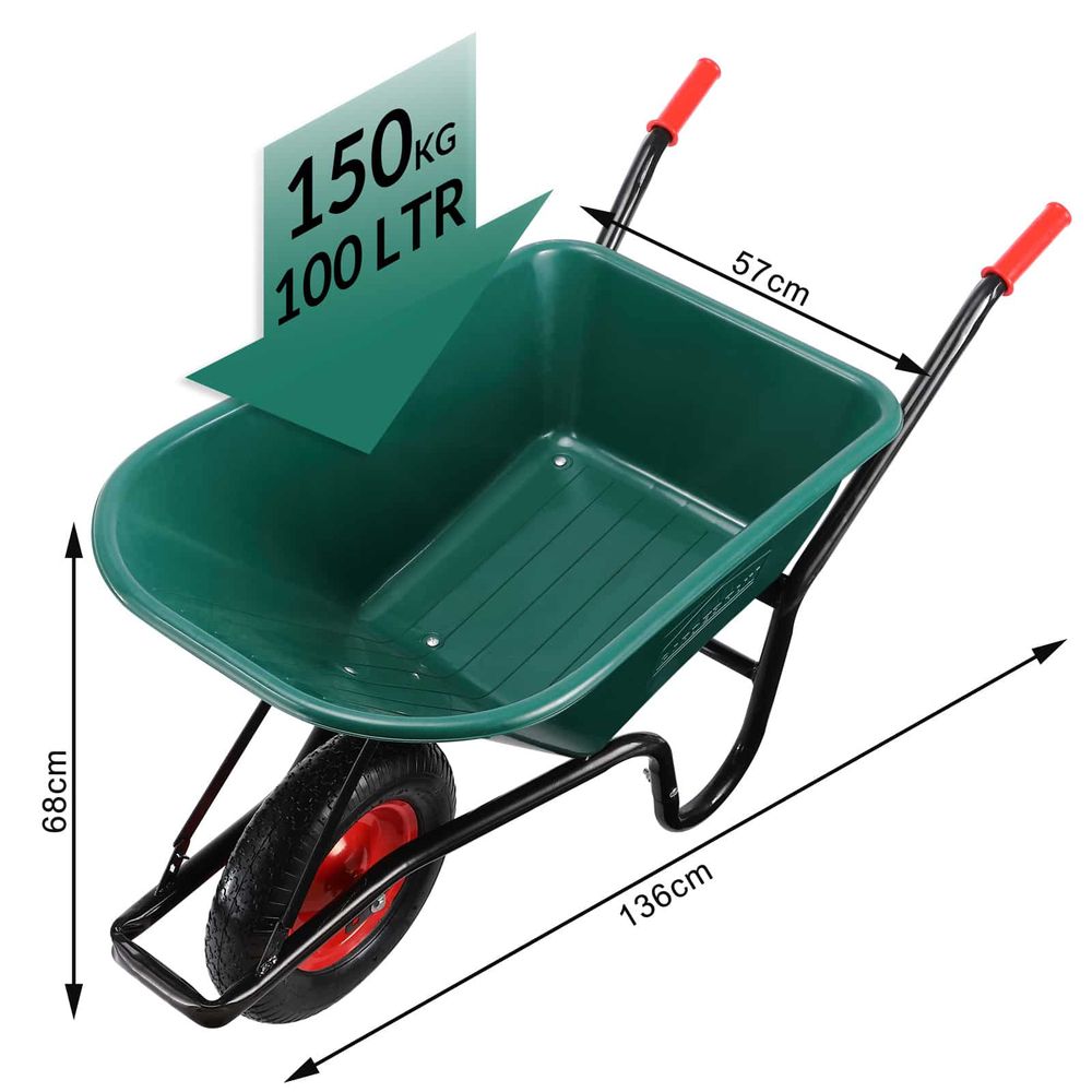 Trillebår med polypropylen kasse 250 kg kapasitet luftdekk - ø40cm