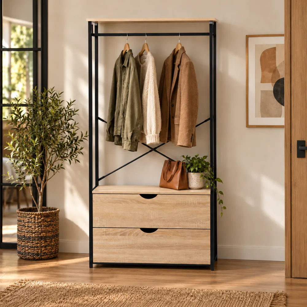 Industrielt klesstativ med 2 skuffer - 80 × 40 × 167 cm