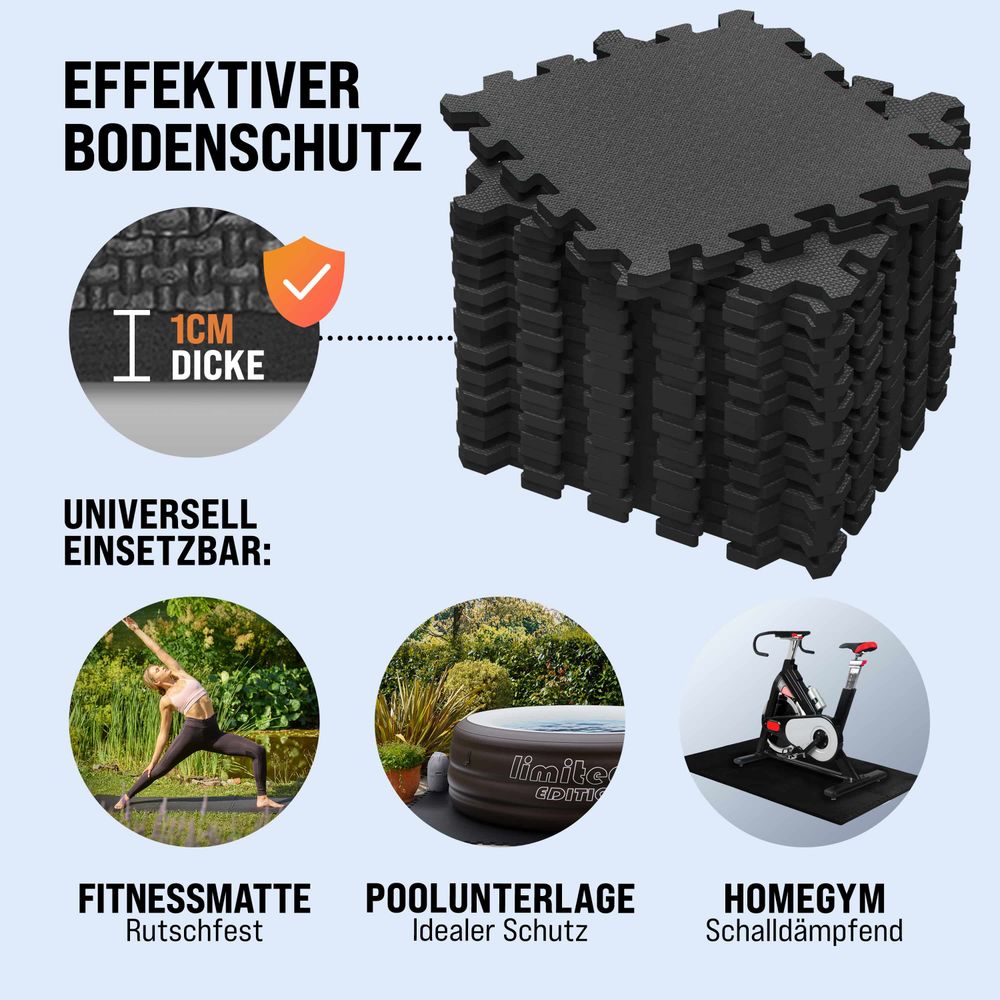 Treningsmatte/gulvmatte 18 stk 175x88x1cm - sort