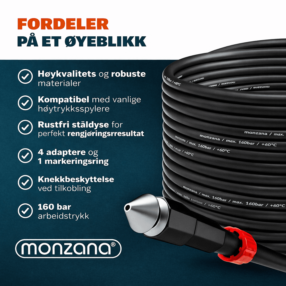 Rør­rensesett 15 m for høytrykkspyler