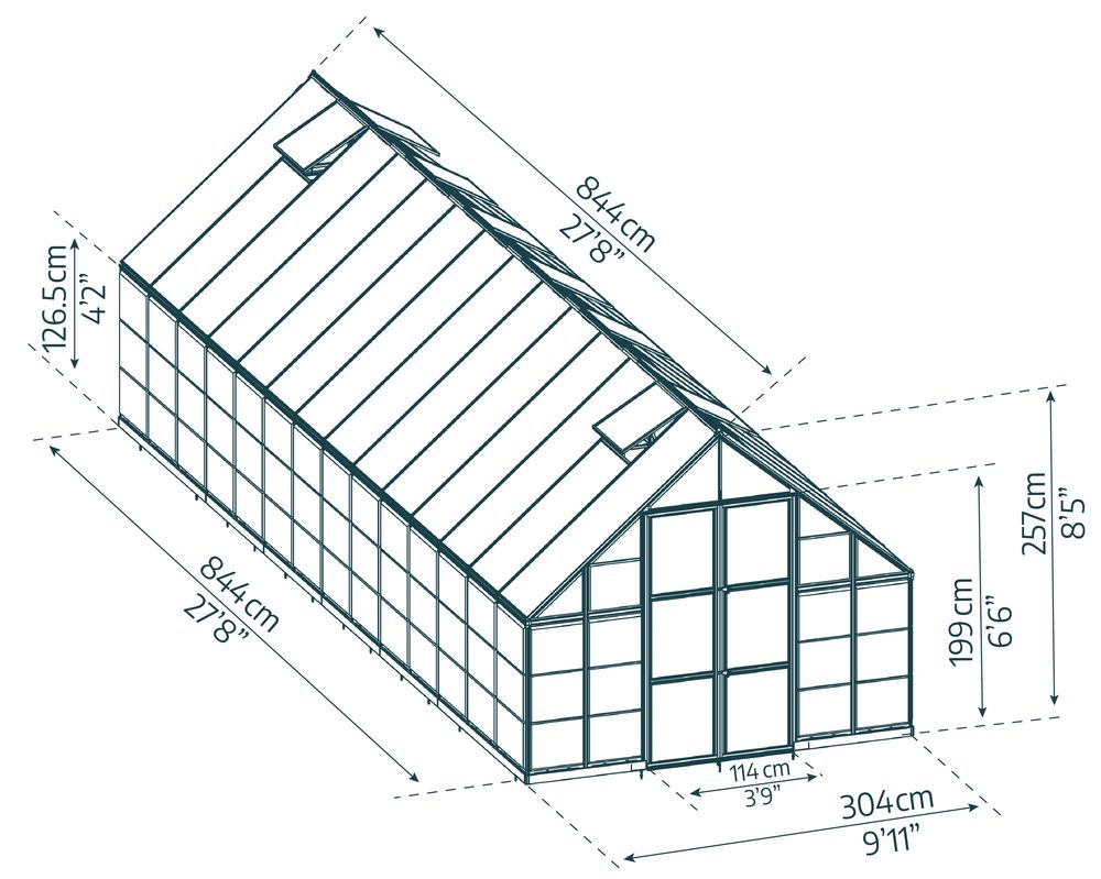Palram Drivhus Balance 304x844cm - 25,65m2 - Silver