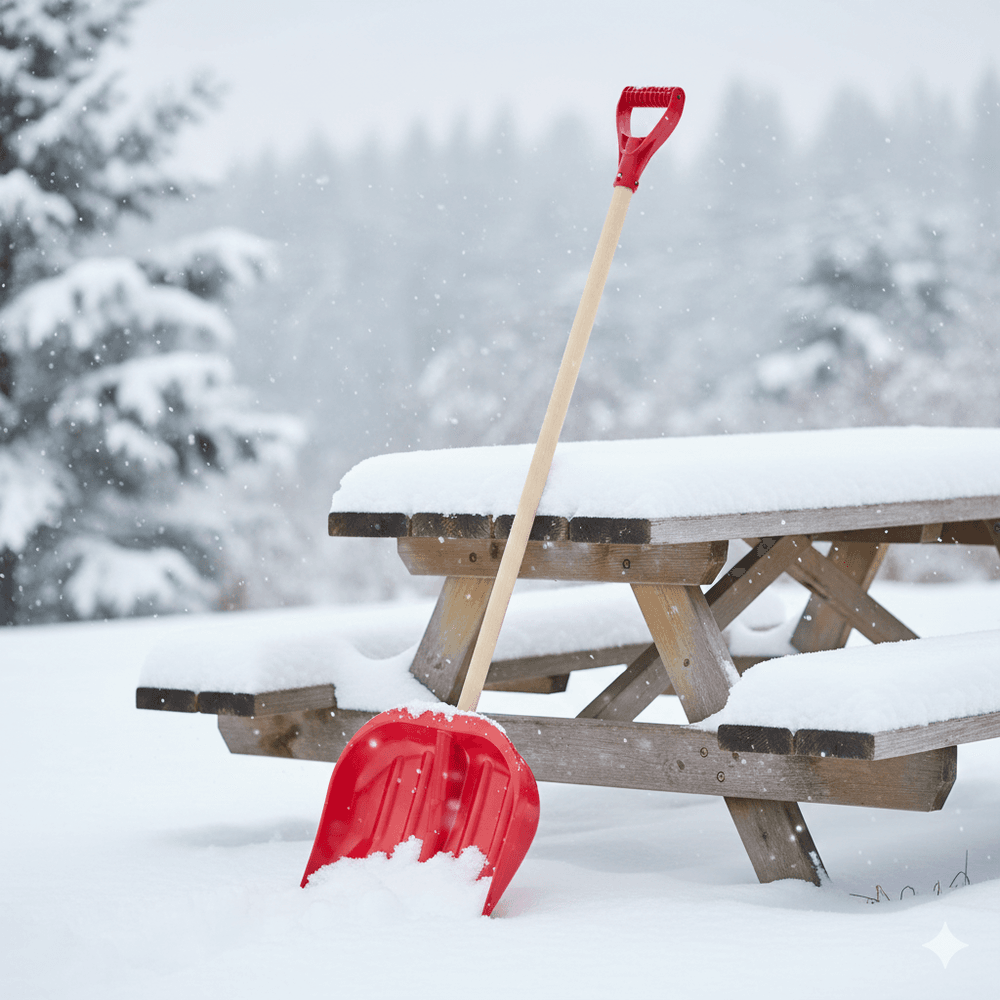 Snøskuffe 45 cm med skaft og D-håndtak - farger