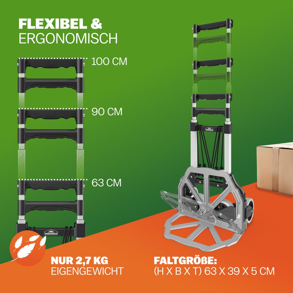 Sammenleggbar sekketralle - aluminium, 80 kg