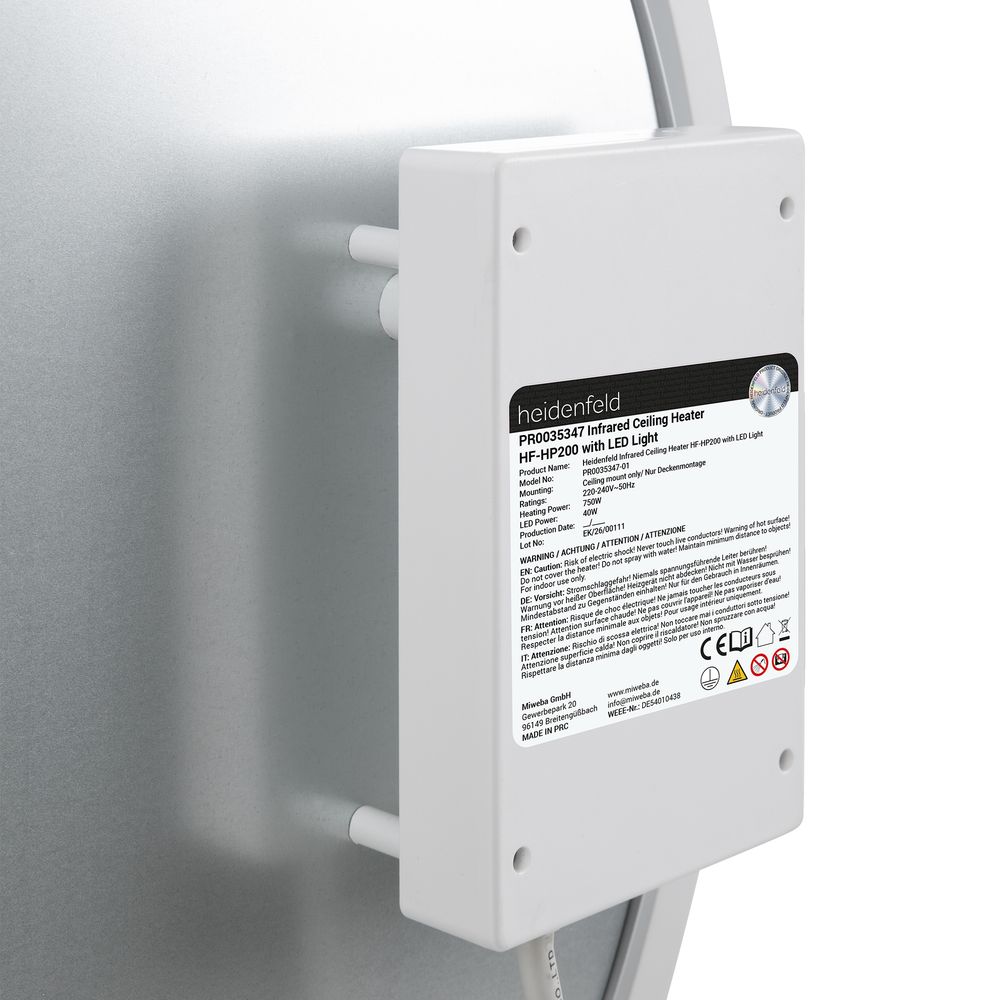 Infrarødt varmepanel for tak 750 W med LED – Heidenfeld HF-HP200