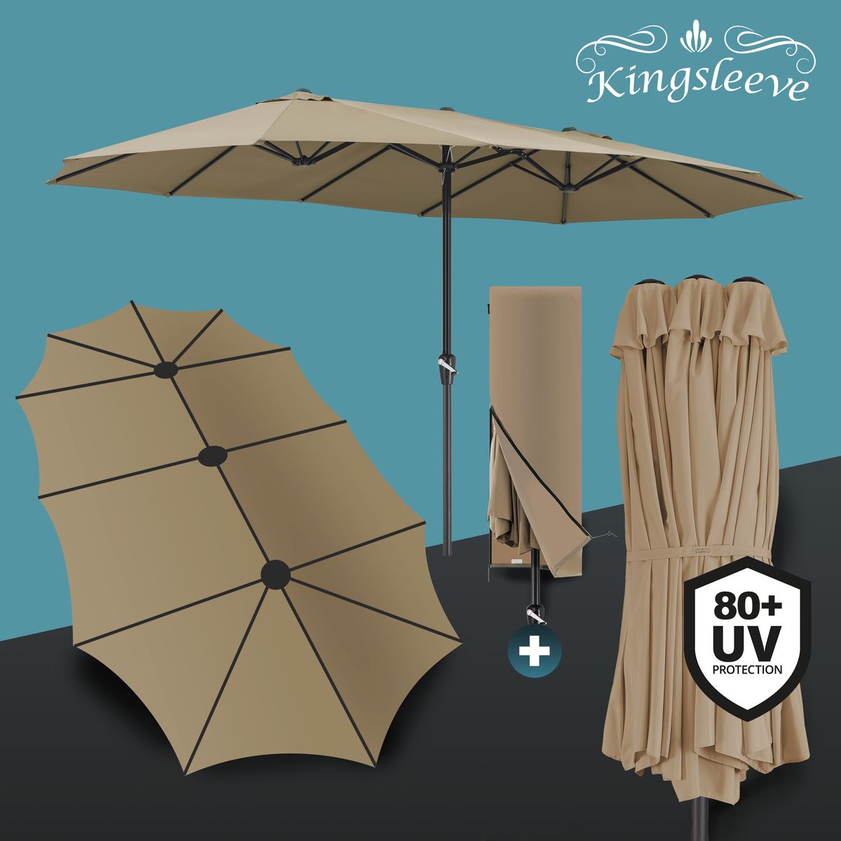 XXL Dobbel Parasoll 460 × 270 cm - taupe