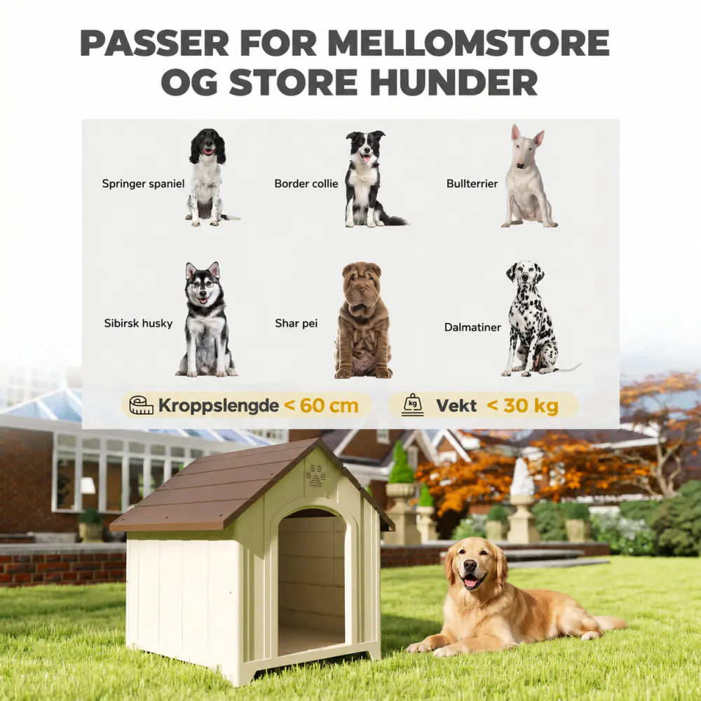Værbestandig hundehus med hevet gulv – 88 × 79 cm