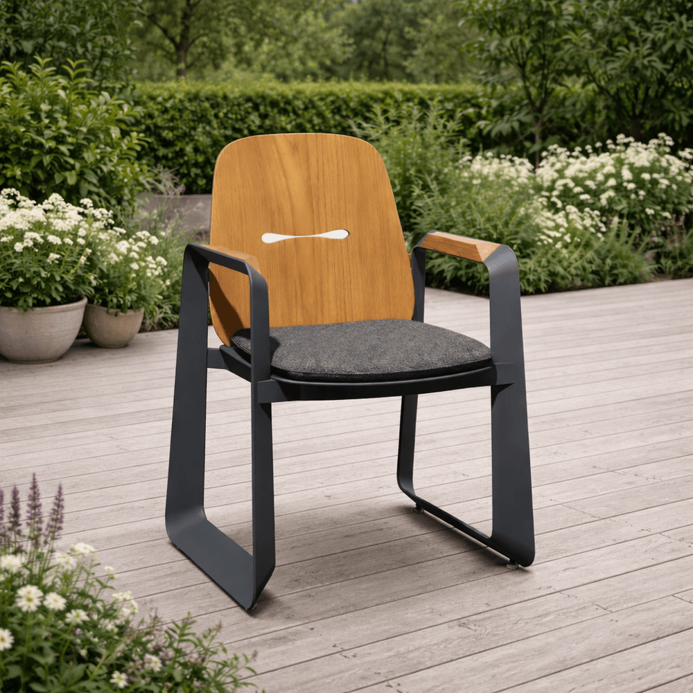 Aluminiums hagestol THOMPSON 62 × 56 × 89 cm – grå med teakdetaljer