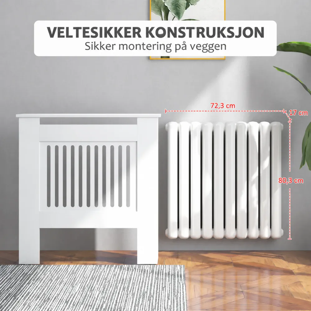 Radiatordeksel med hylle i hvit – 79 cm
