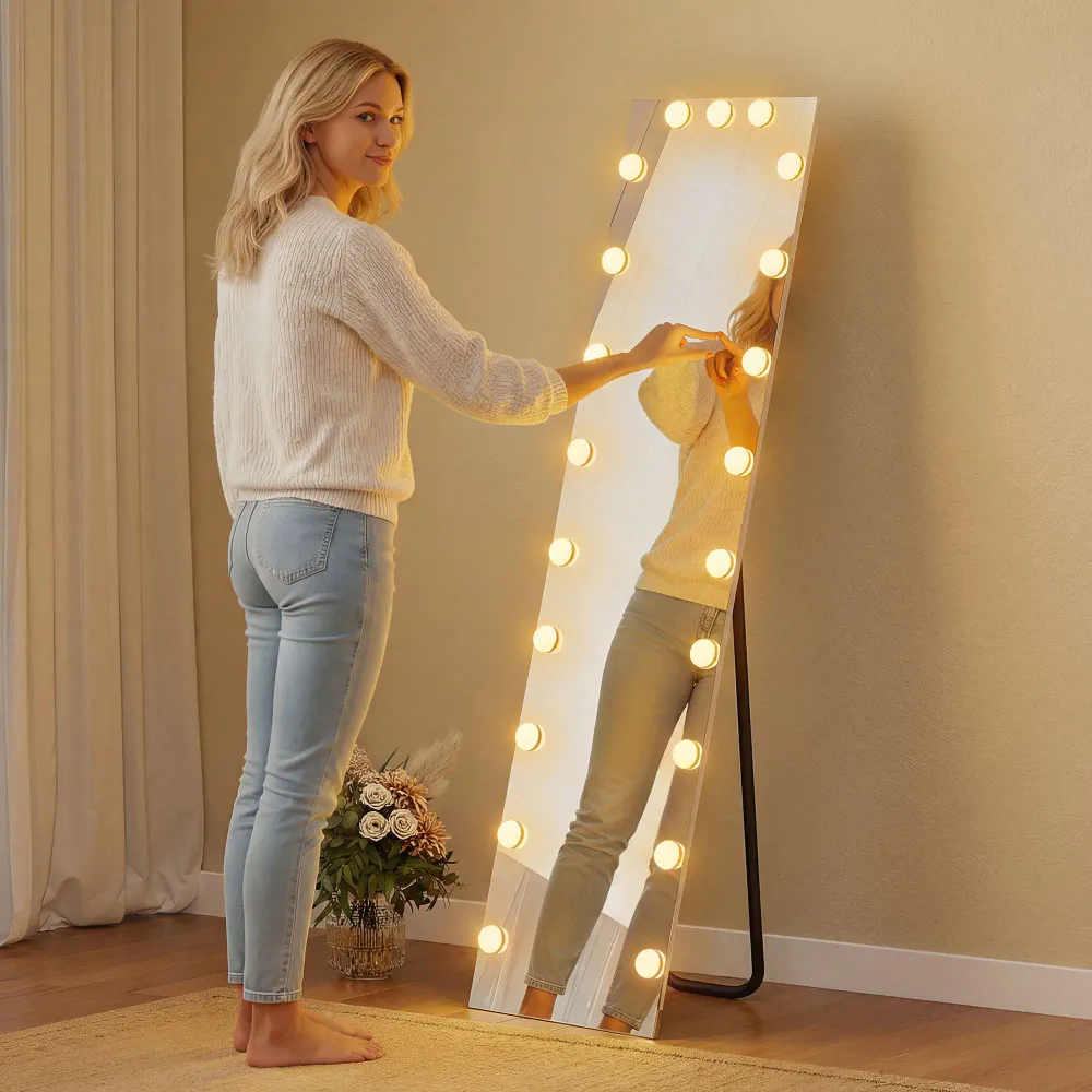 Helfigurspeil med RGB-lys og Hollywood-pærer - 150 cm