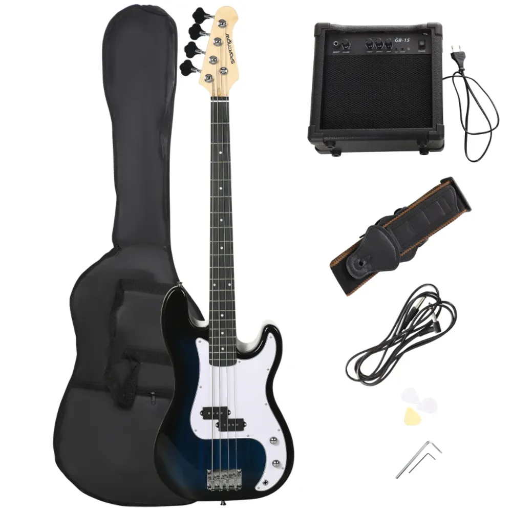 Elbass med 4 strenger og 15 W forsterker – mørkeblå