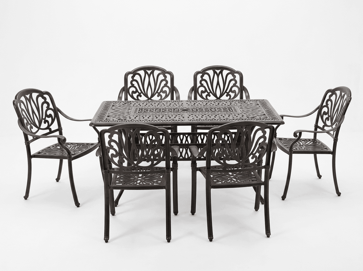 Hagemøbelsett HASTINGS - bord + 6 stoler i antikk bronse