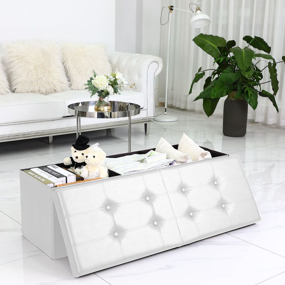 Benk 115x38x38cm med hengslet lokk - hvit