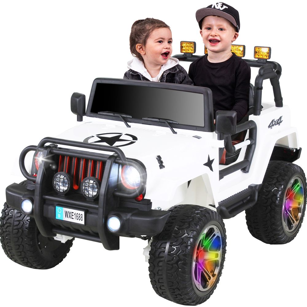 Barnebil Wrangler, 4x4 Jeep, 2-seter - hvit/sort