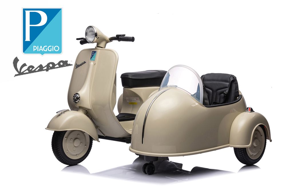 Vespa el-scooter for barn med sidevogn 12V