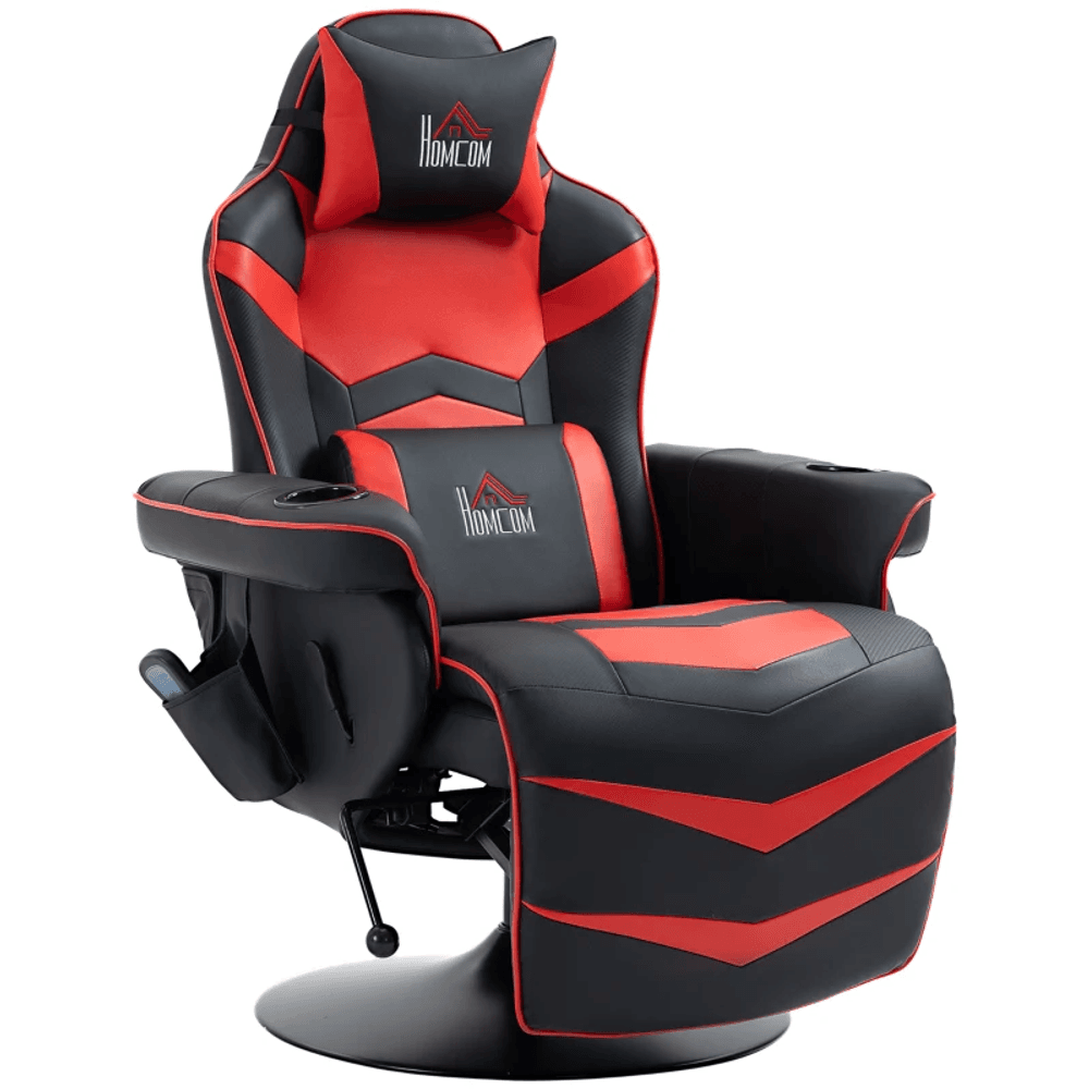 Gamingstol med massasjefunksjon, justerbar rygg og fotstøtte, opptil 120 kg, stålramme og kunstskinn 