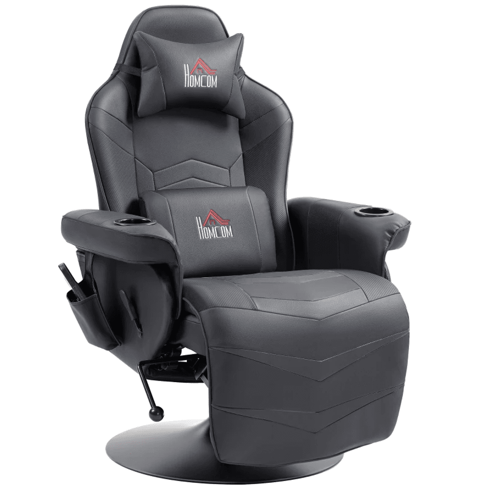 Gamingstol med massasjefunksjon, justerbar rygg og fotstøtte, opptil 120 kg, stålramme og kunstskinn 